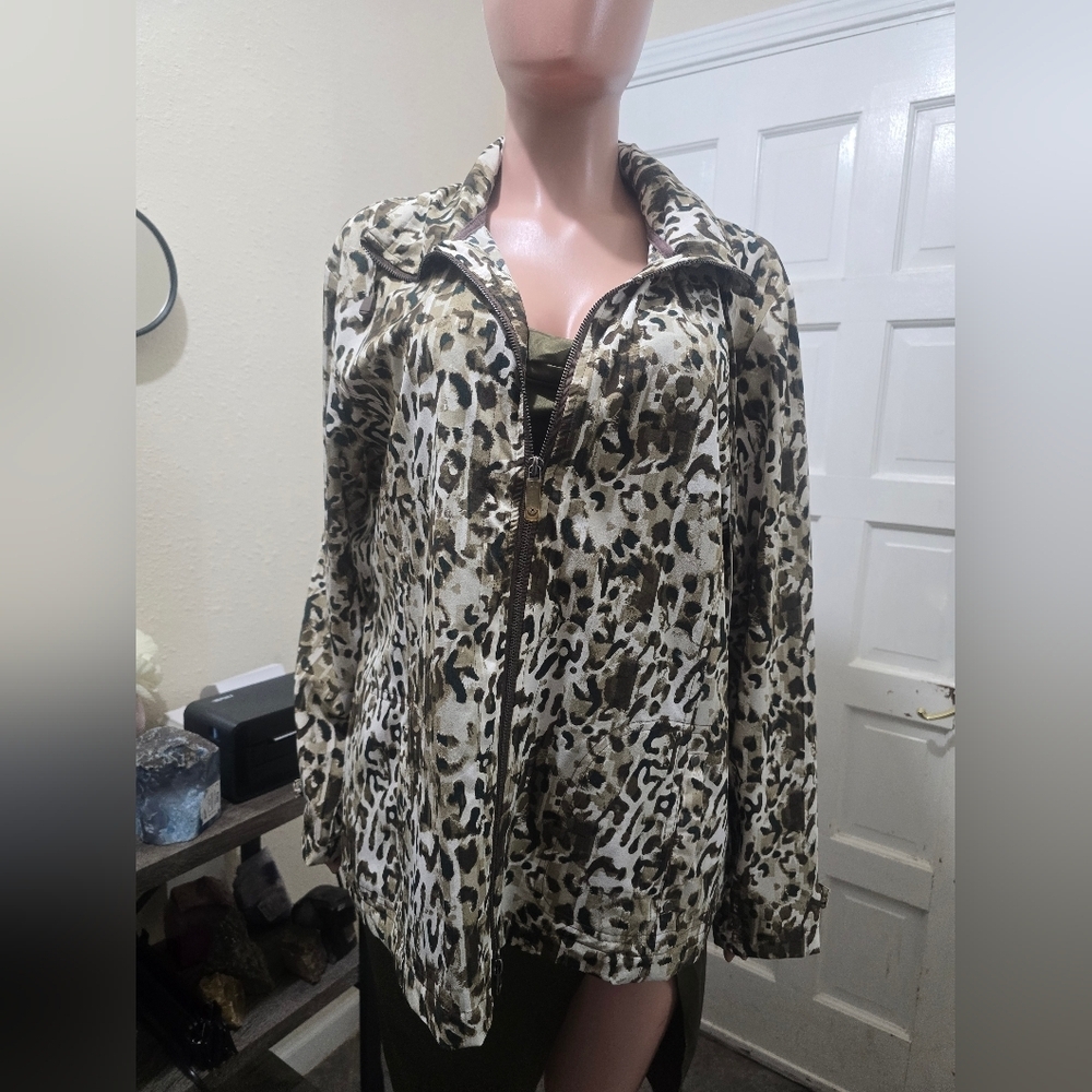 Leopard Print Zip-Front Jacket - Neutral Tones